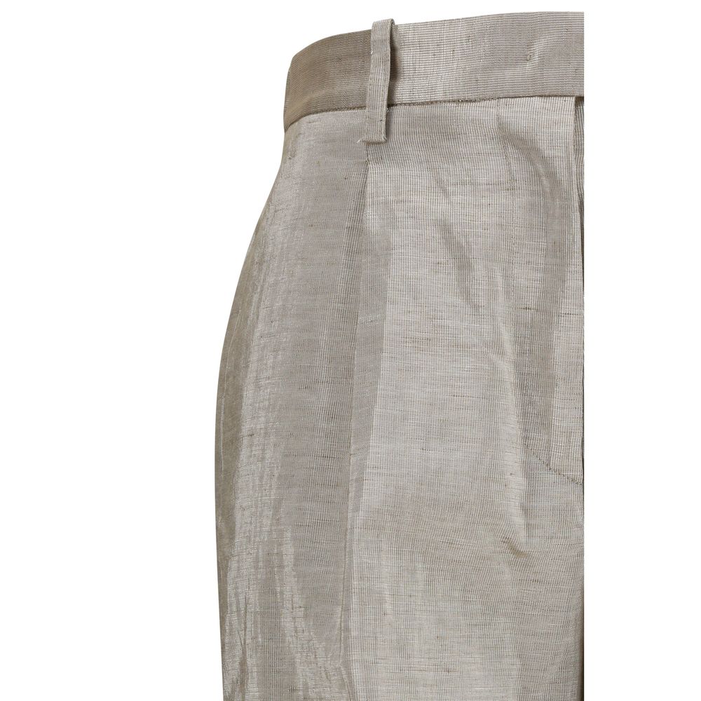Silver Polyester Flared Pants