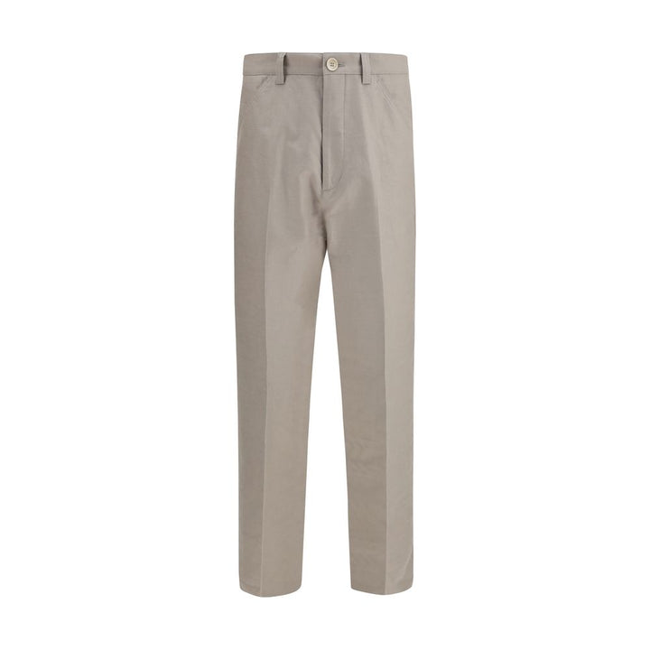 Beige Cotton Casual Pants