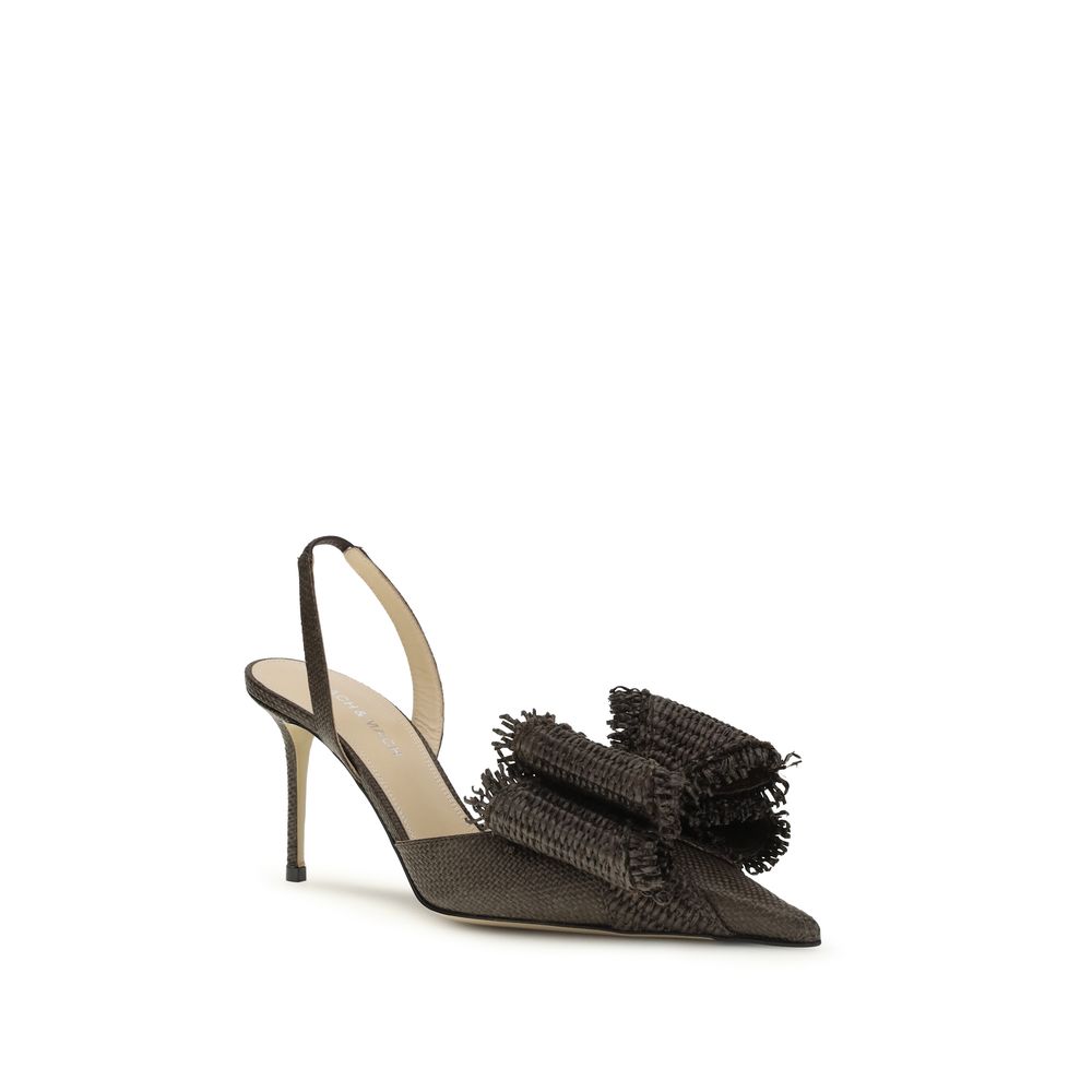Brown Raffia Platform Pumps