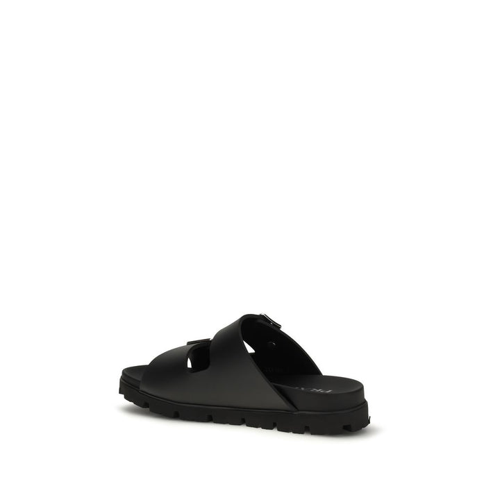 Black Calf Leather Bos Taurus Flat Sandals