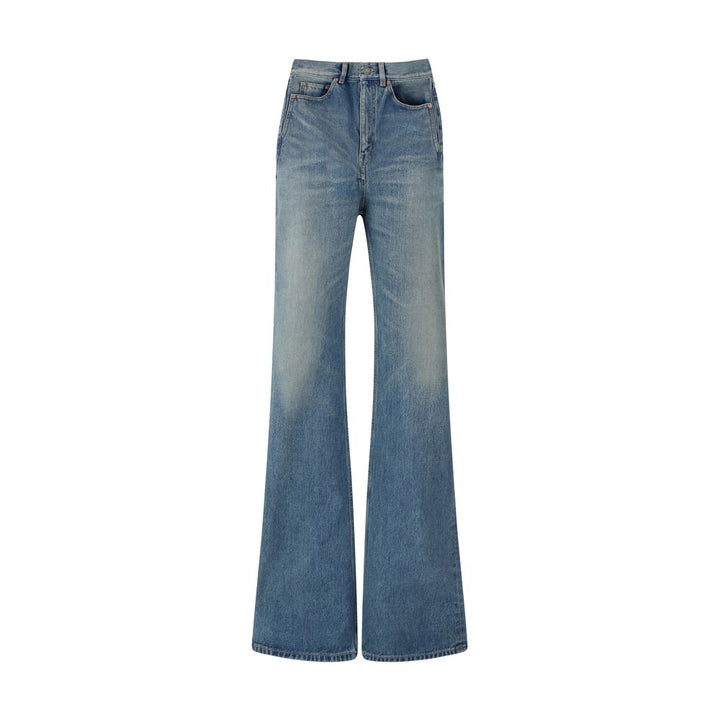 Blue Cotton Flared Jeans
