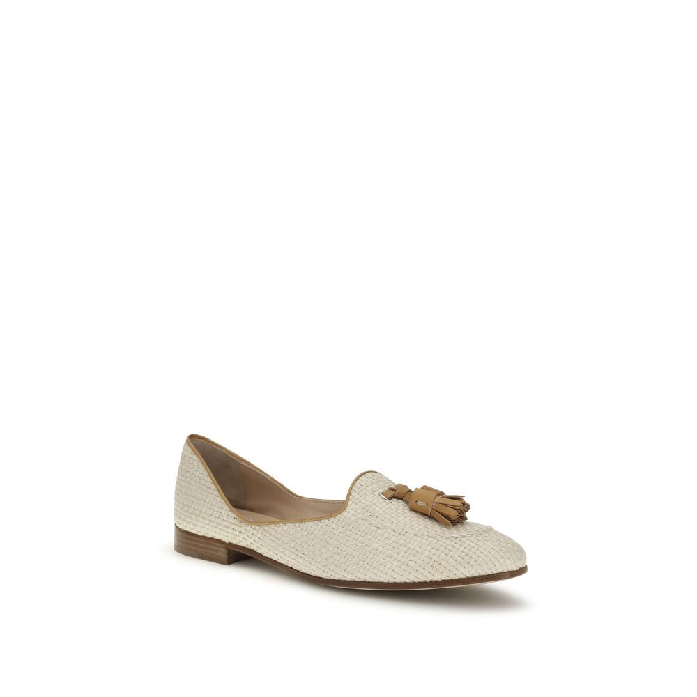 Beige Raffia Slip-On Loafers