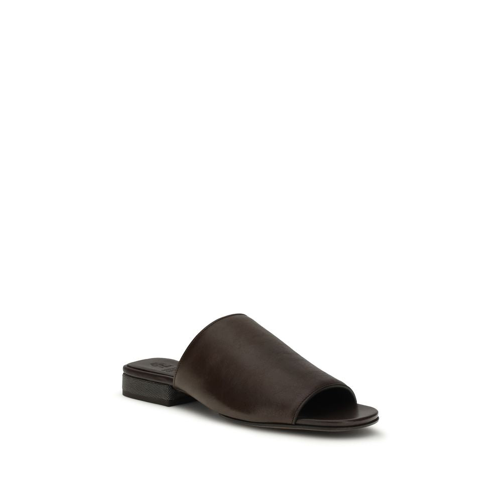 Brown Calf Leather Bos Taurus Slides
