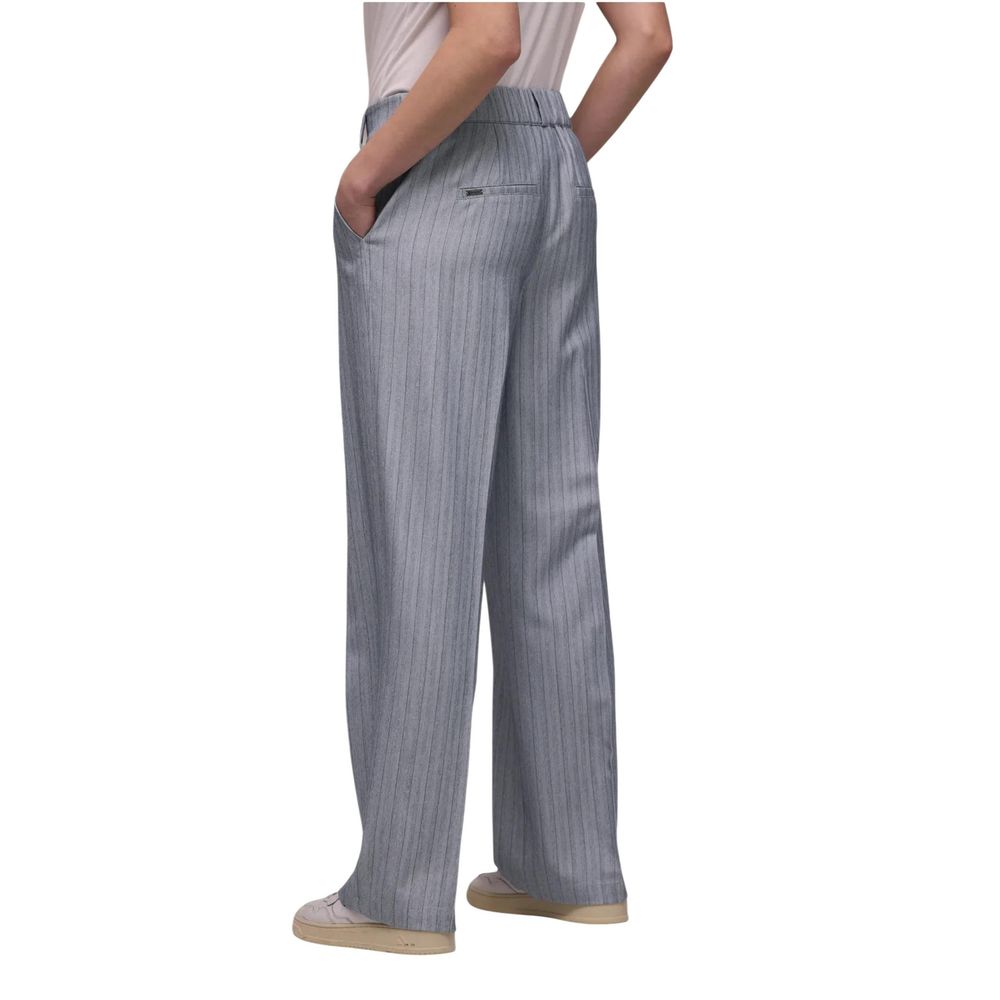 Blue Polyester Casual Pants