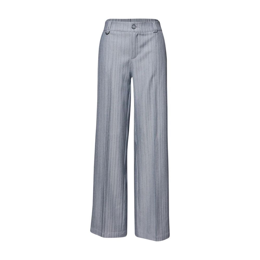 Blue Polyester Casual Pants