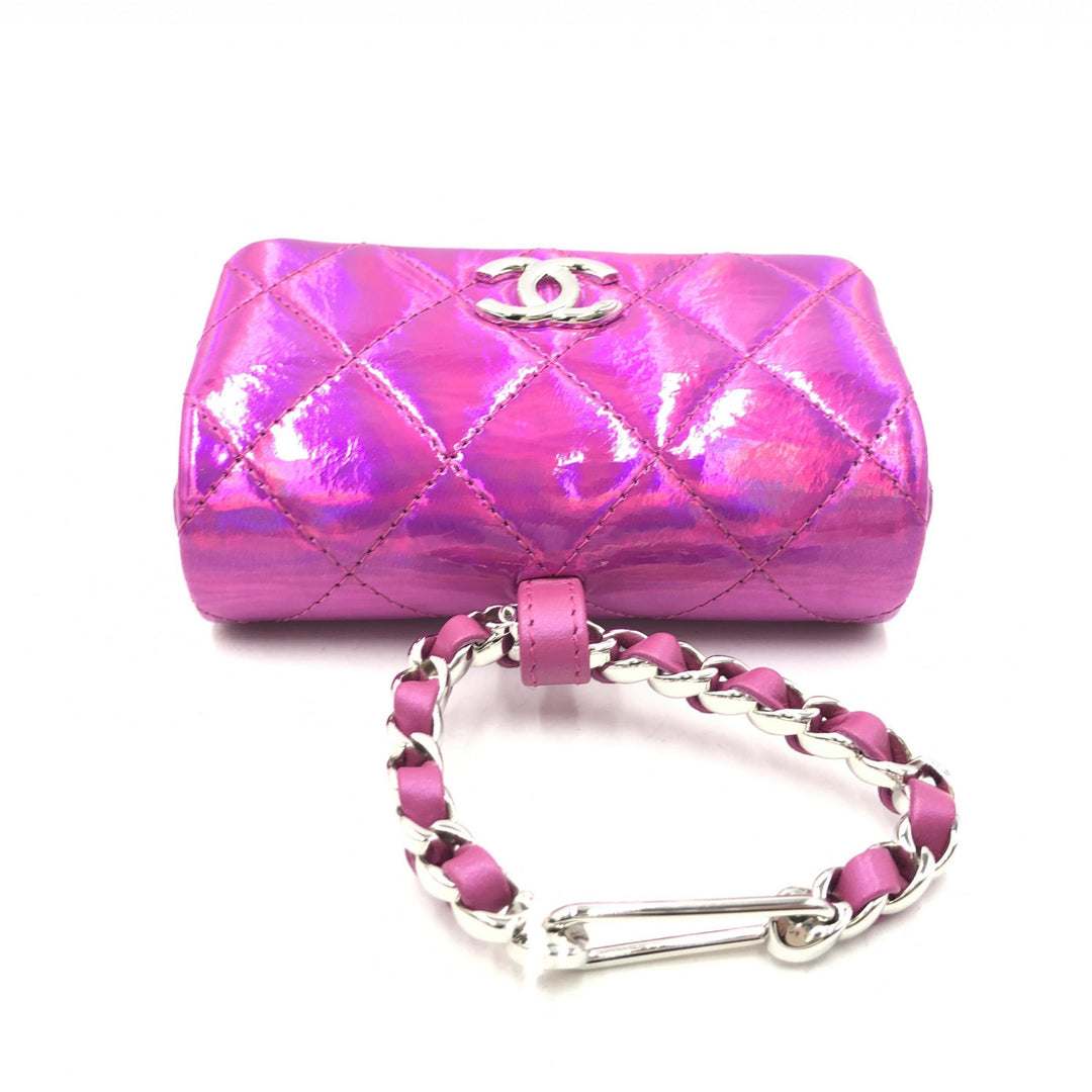 Iridescent Pink Quilted Leather Pouch