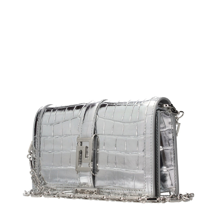 Gray Leather Crossbody Bag