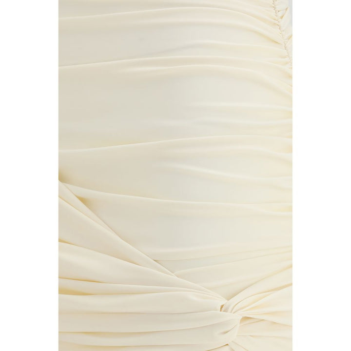 Beige Fabric Mini Skirt