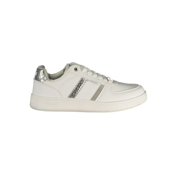 White Polyester Athletic Sneakers