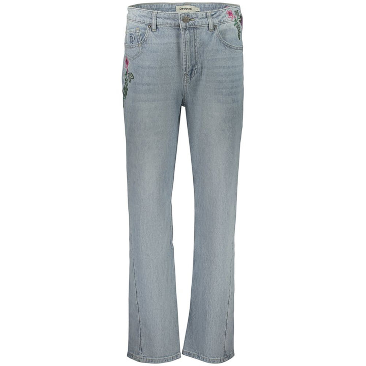 Blue Cotton Straight-Leg Jeans