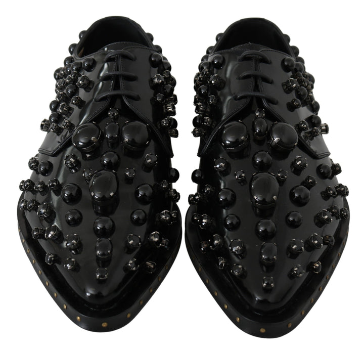 Black Leather Crystals Dress Broque Shoes