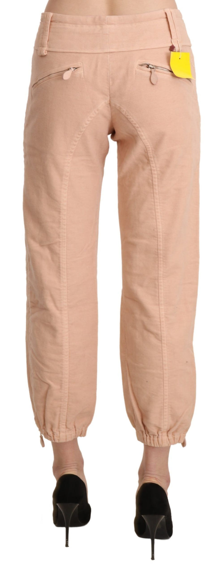 Beige Mid Waist Cropped Cotton Trouser Pants