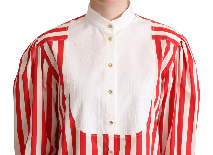 Red White Striped Long Sleeves Formal Shirt