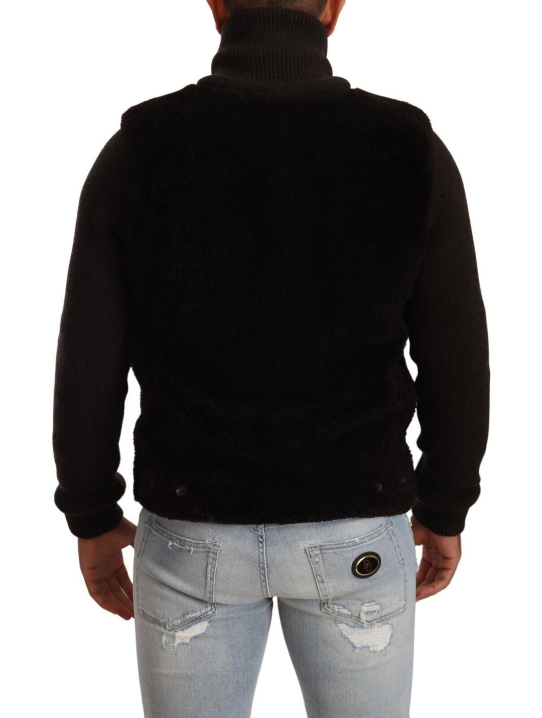 Black Leather Mens Turtle Neck Coat Jacket