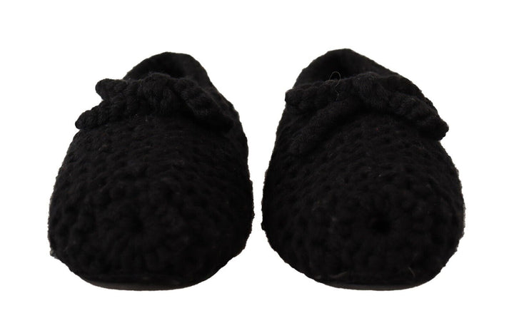 Black Slip On Ballerina Flats Wool Knit Shoes