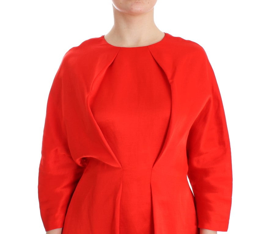 Red Mini Linen 3/4 Sleeve Sheath Dress