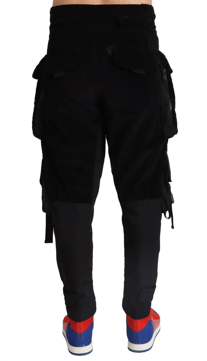 Black Cotton Skinny Corduroy Cargo Pants