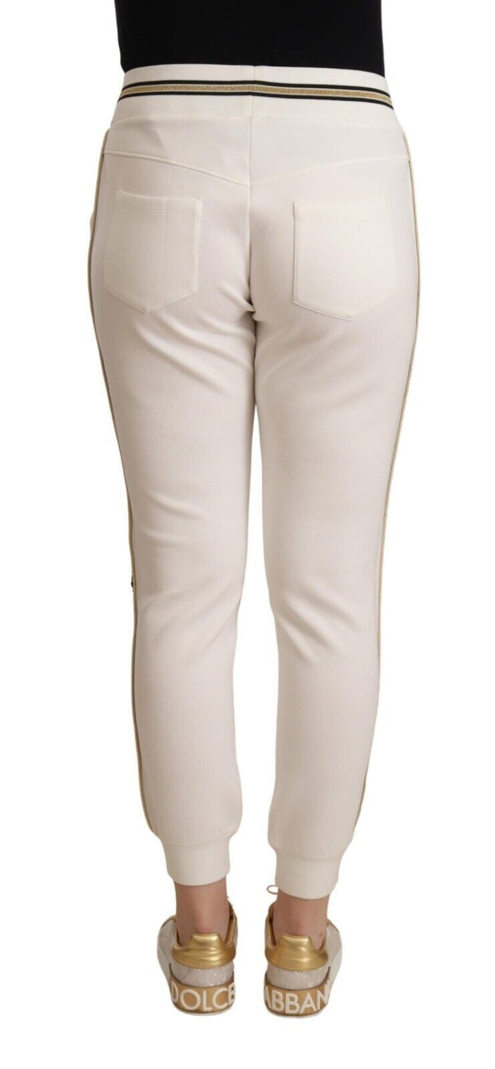 White Polyester Mid Waist Jogger Pants