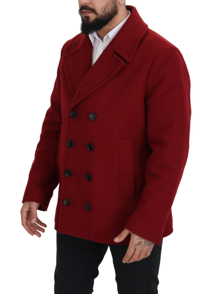 Red Wool Double Breasted Coat Jacket