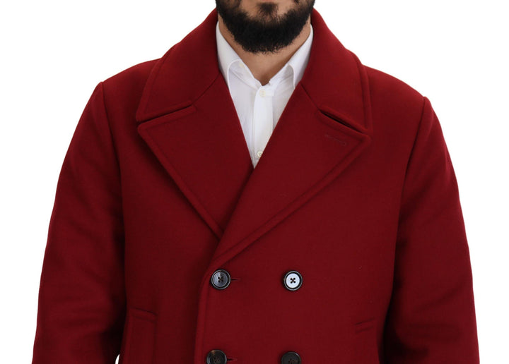 Red Wool Double Breasted Coat Jacket