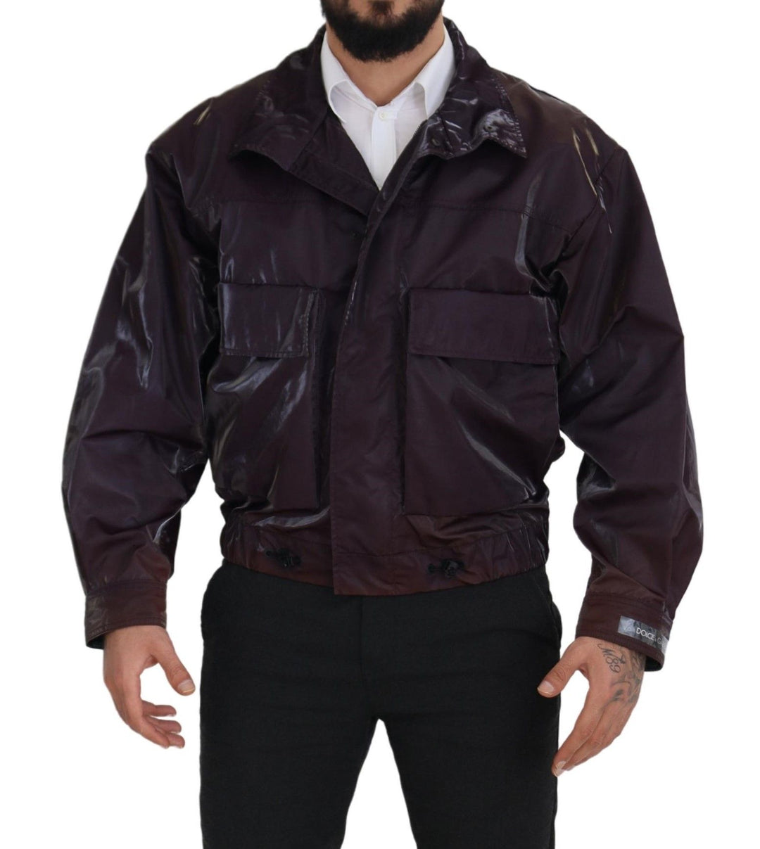 Purple Nylon Collared Biker Coat Jacket