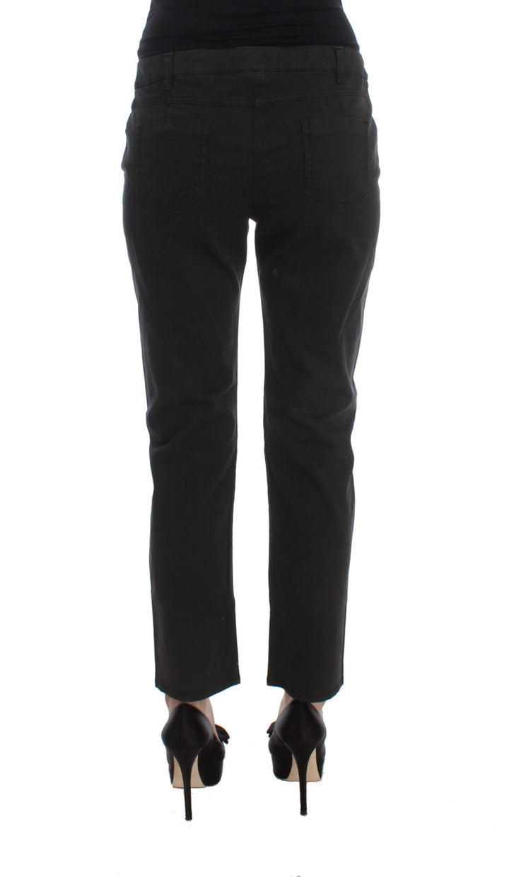 Black Cotton Capri Cropped Denim Jeans