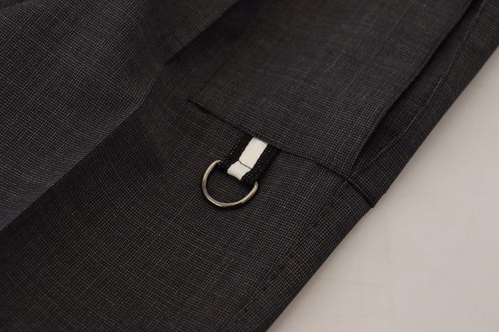 Gray Checked Cargo Trousers Stretch Pants