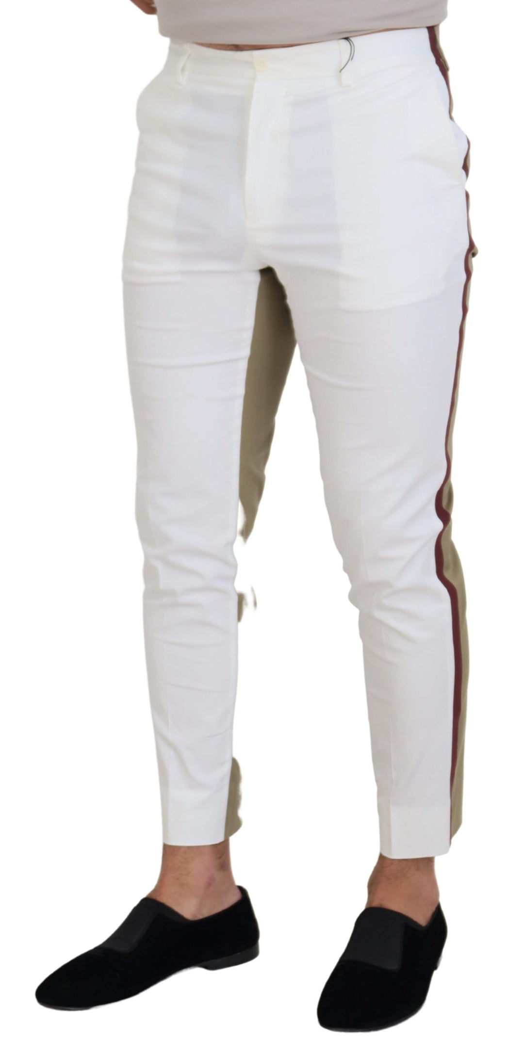 White Brown Slim Fit Chino Pants