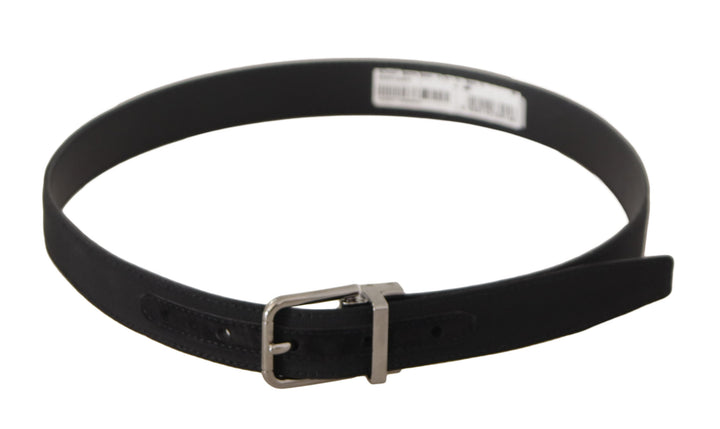 Black Canvas Leather Silver Tone Metal Buckle Belt