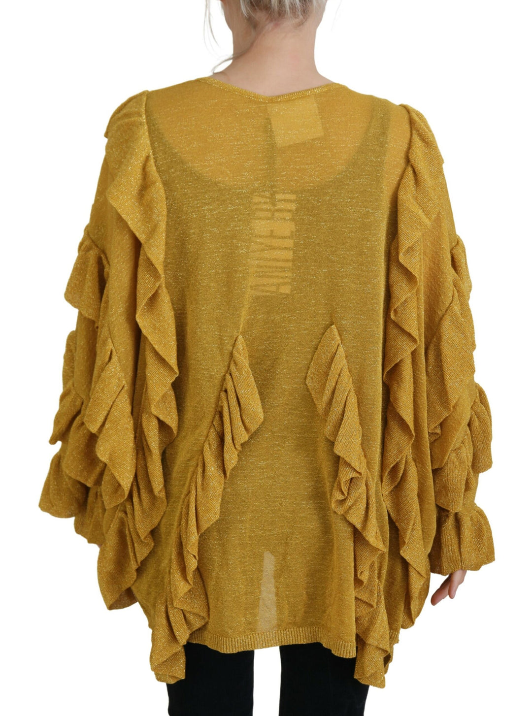 Gold Long Sleeves Ruffled Women Cardigan Sweater