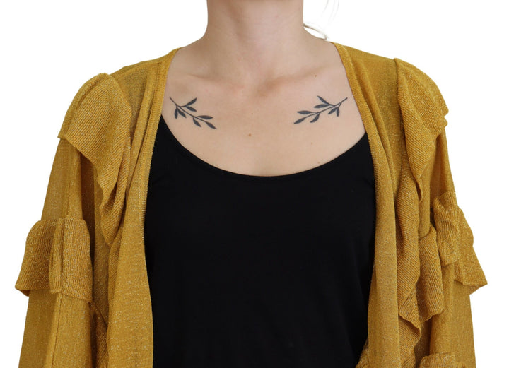 Gold Long Sleeves Ruffled Women Cardigan Sweater