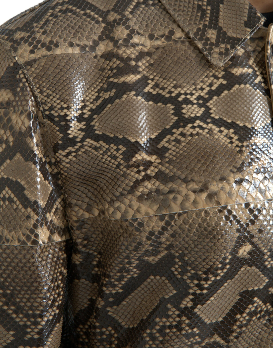 Beige Exotic Leather Biker Blouson Jacket