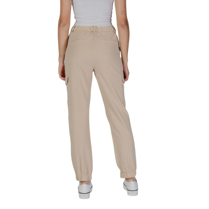 Beige Polyester Cargo Pants