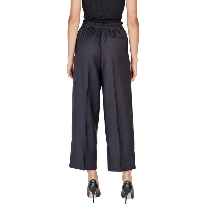 Black Polyester Casual Pants