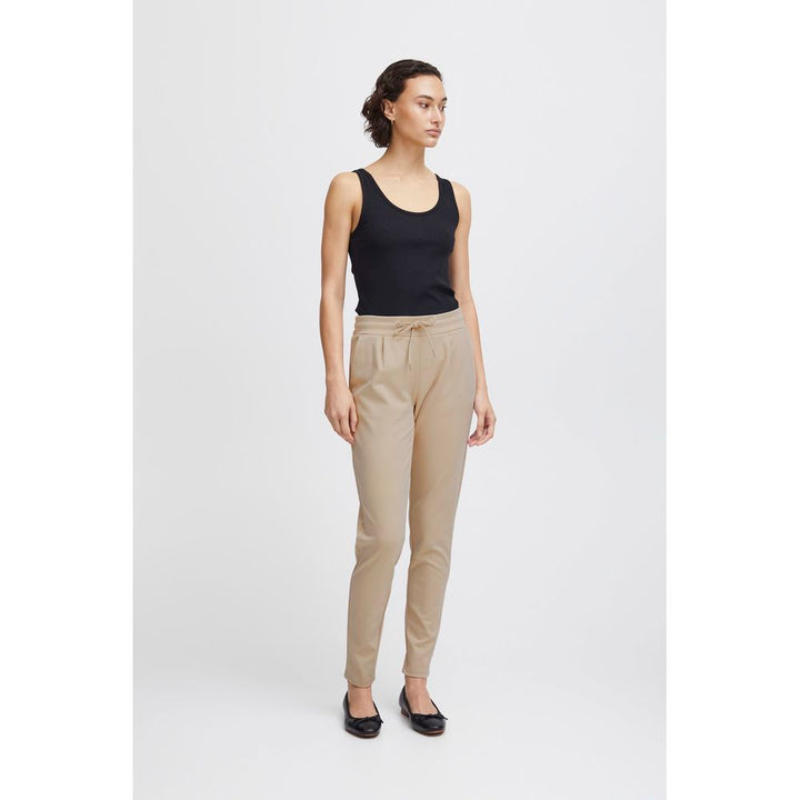 Beige Polyester Casual Pants