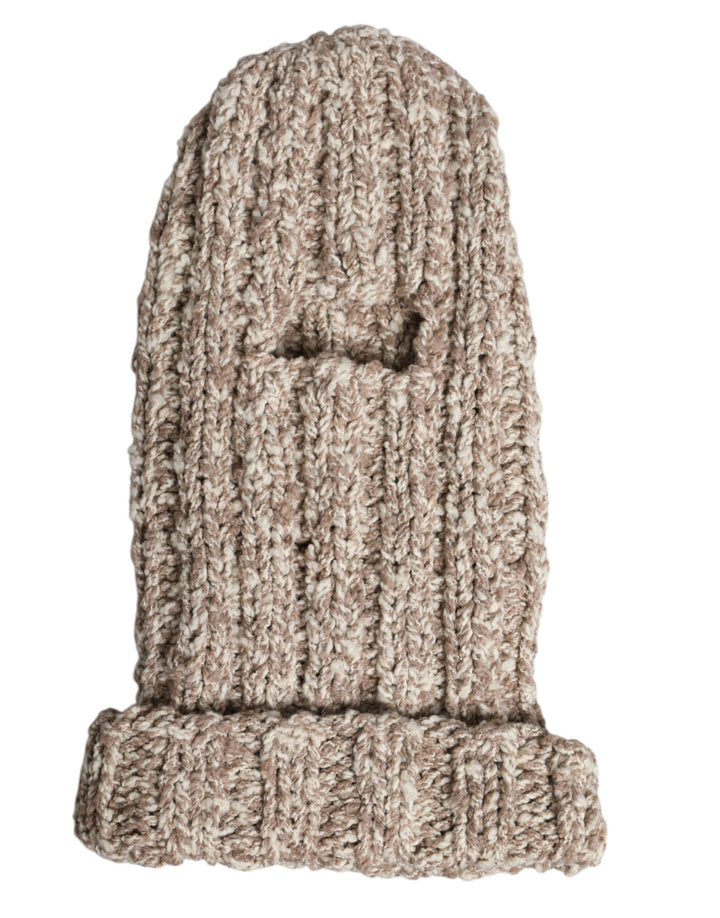 Beige Wool Knitted Ski Mask Balaclava Hat