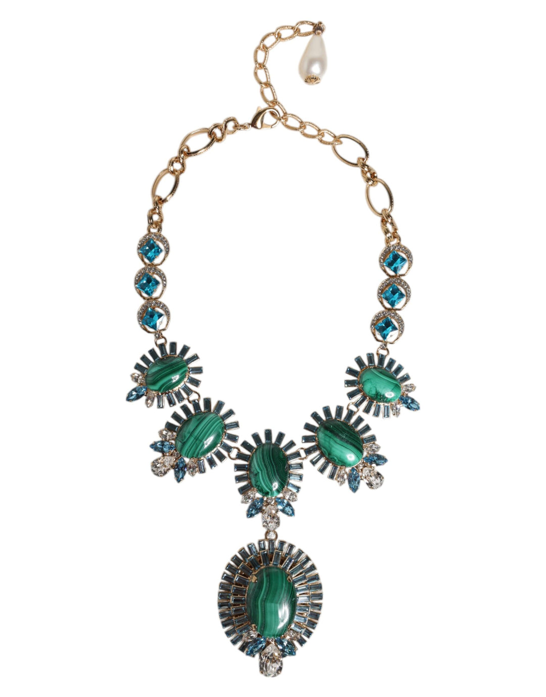 Gold Brass Pietre Oval Crystal Embellished Necklace