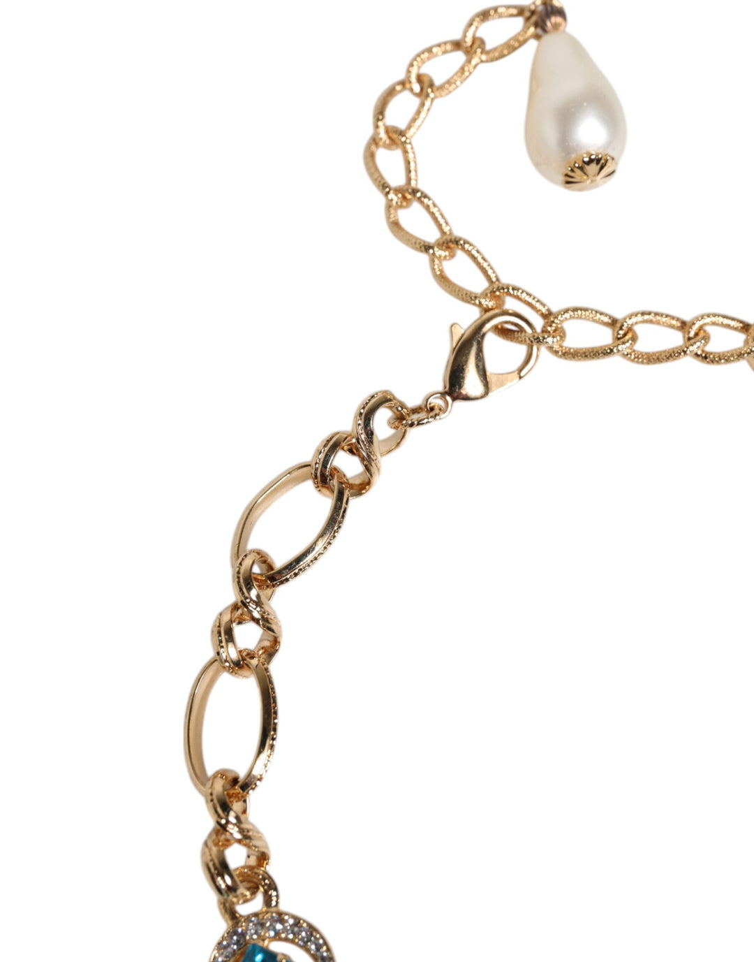 Gold Brass Pietre Oval Crystal Embellished Necklace