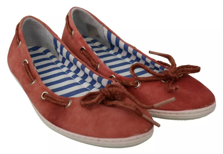 Coral Suede Lace Bow Loafers Ballet Flat Shoes