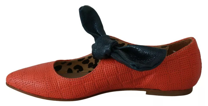 Orange Leather Bow Slip-on Loafers Ballet Flat Shoes