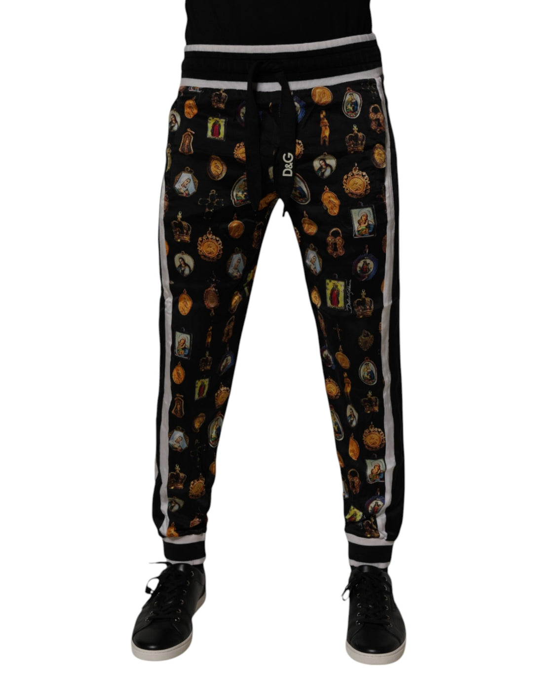 Black Religious Print Silk Men Jogger Pants