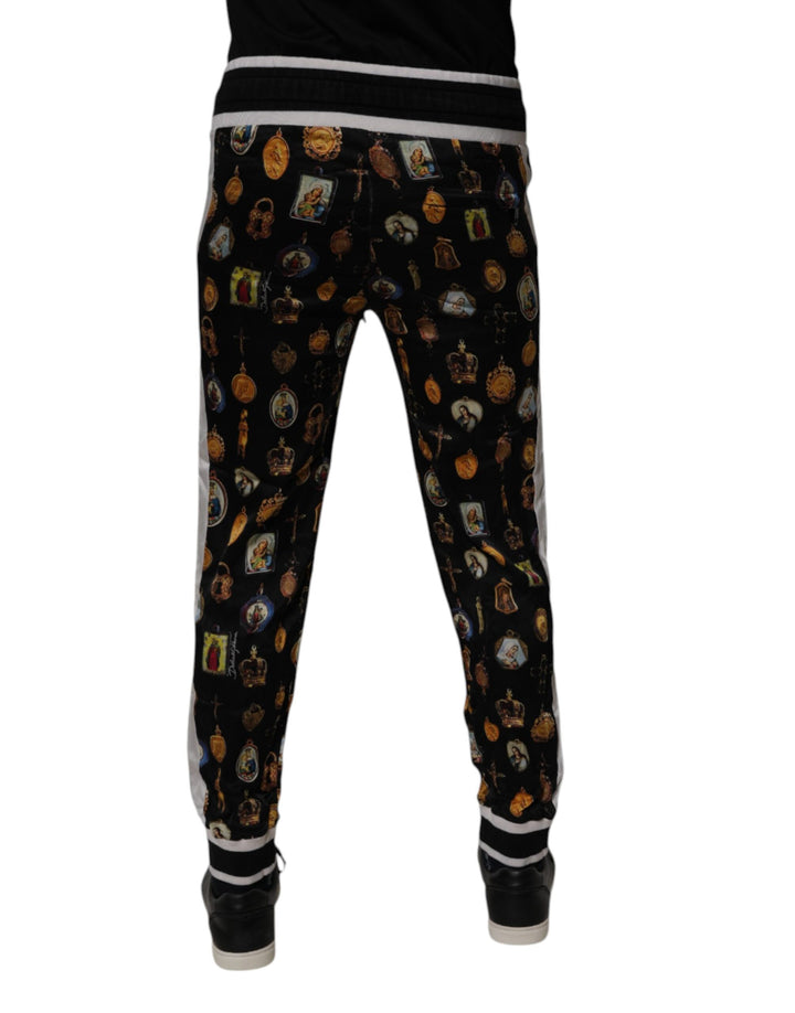 Black Religious Print Silk Men Jogger Pants