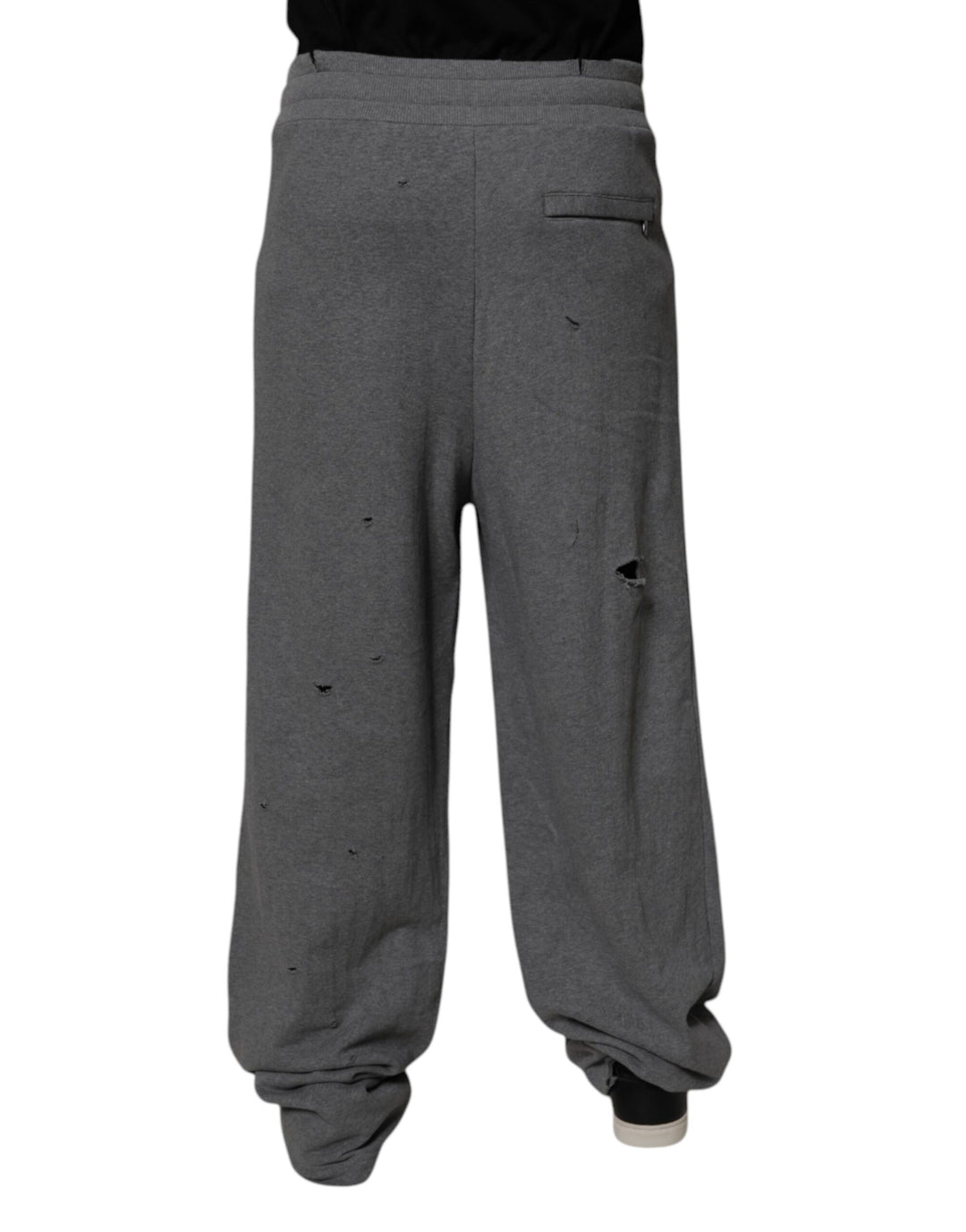 Gray Cotton RipStyle Straight Sweatpants Pants