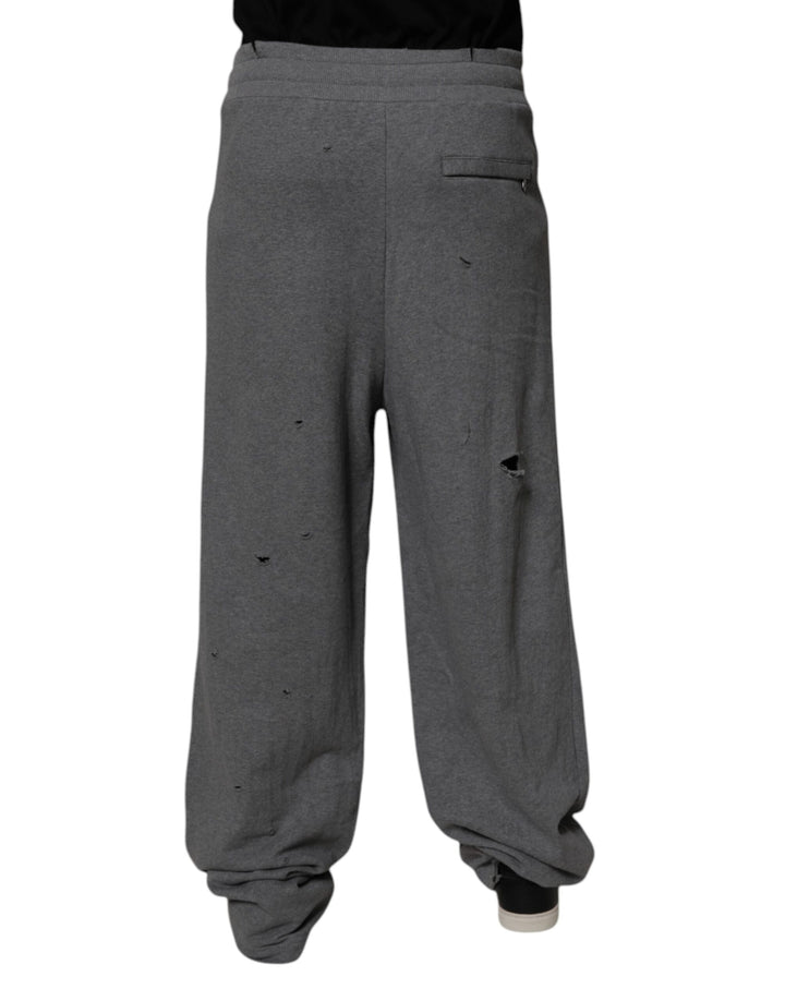 Gray Cotton RipStyle Straight Sweatpants Pants