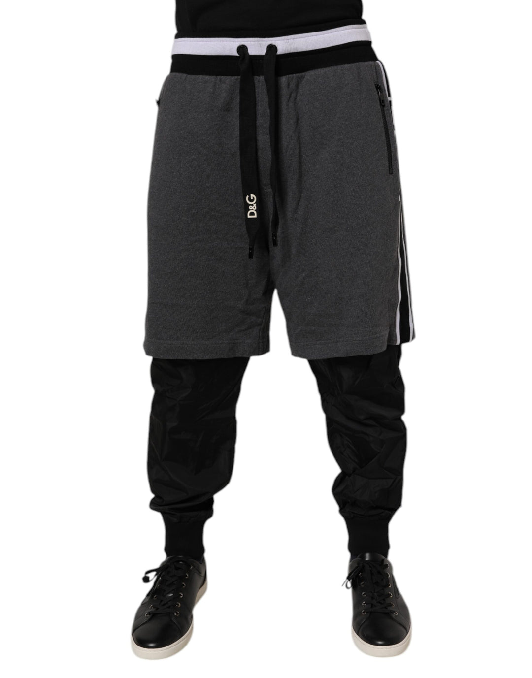 Black Gray Cotton Layered Men Sweatpants Pants