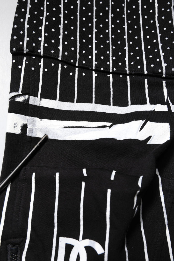 Black Polka Dot Stripes Cargo Jogger Sweatpants Pants
