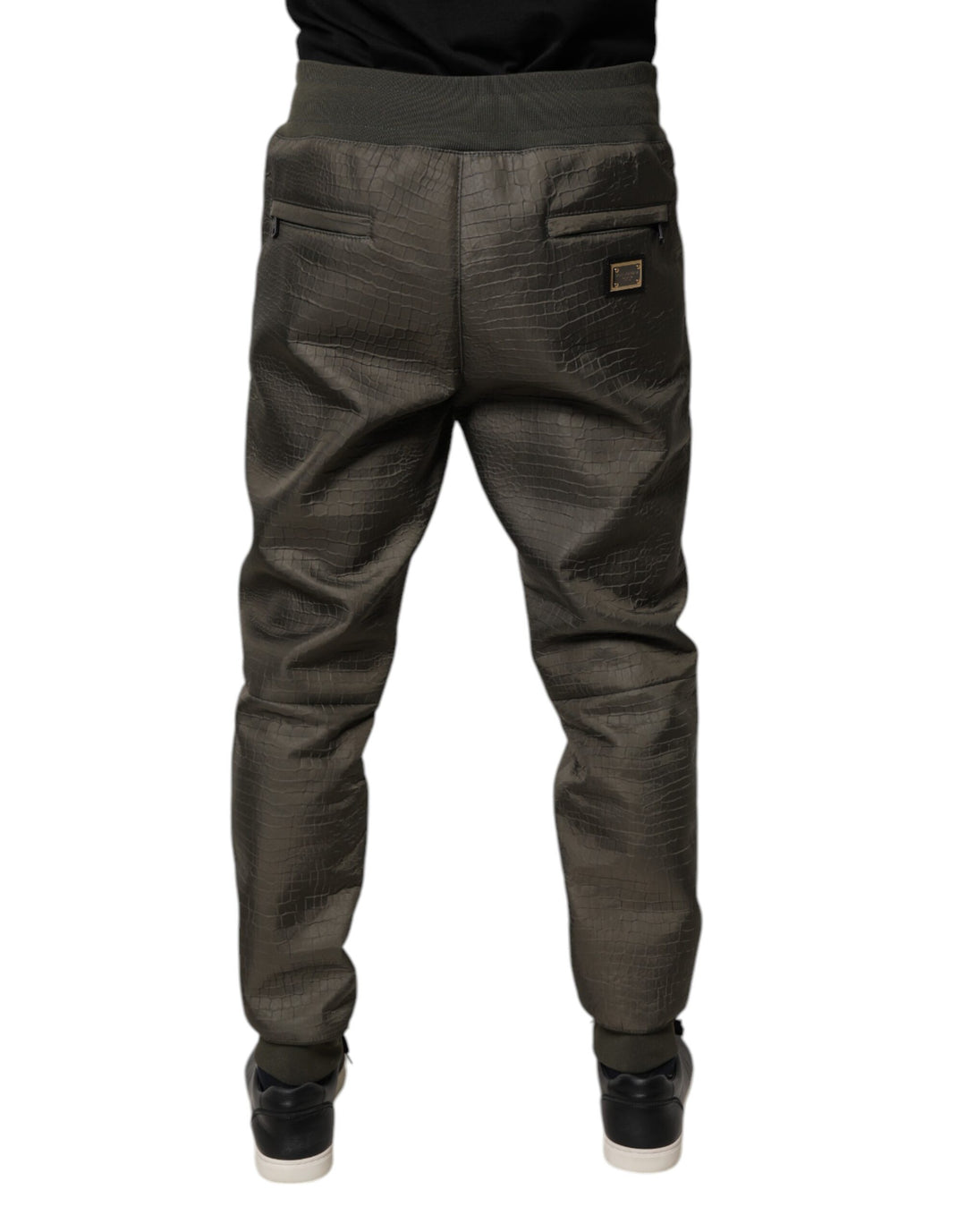 Brown Lambskin Leather Men Sweatpants Pants