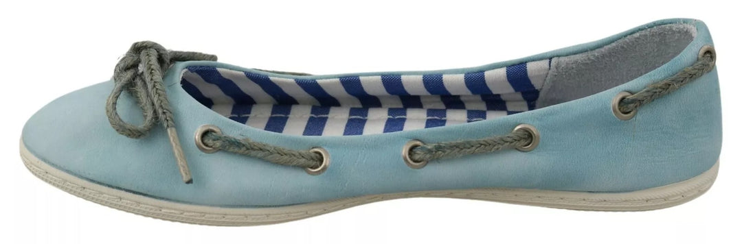 Sky Blue Suede Lace Bow Loafers Ballet Flat Shoes