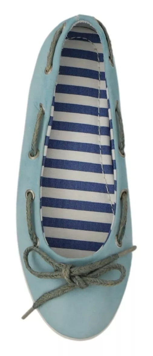 Sky Blue Suede Lace Bow Loafers Ballet Flat Shoes