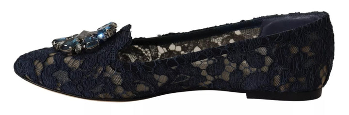 Blue Crystal Loafer Lace Ballet Flats Shoes